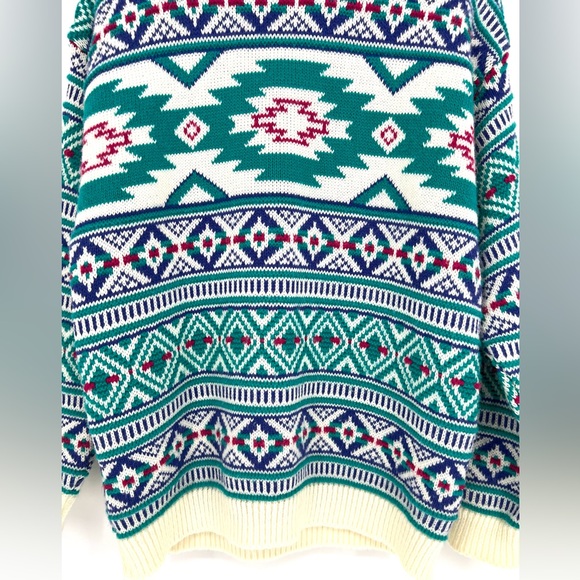 Vintage Cricket Lane sweater Green, white Aztec Print Size Medium - Picture 3 of 9